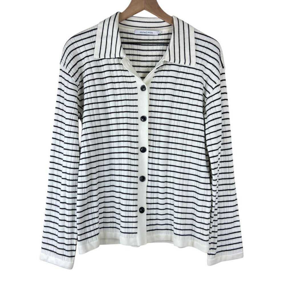 Stitches & Stripes Revolve White Black Striped Collared Cardigan
